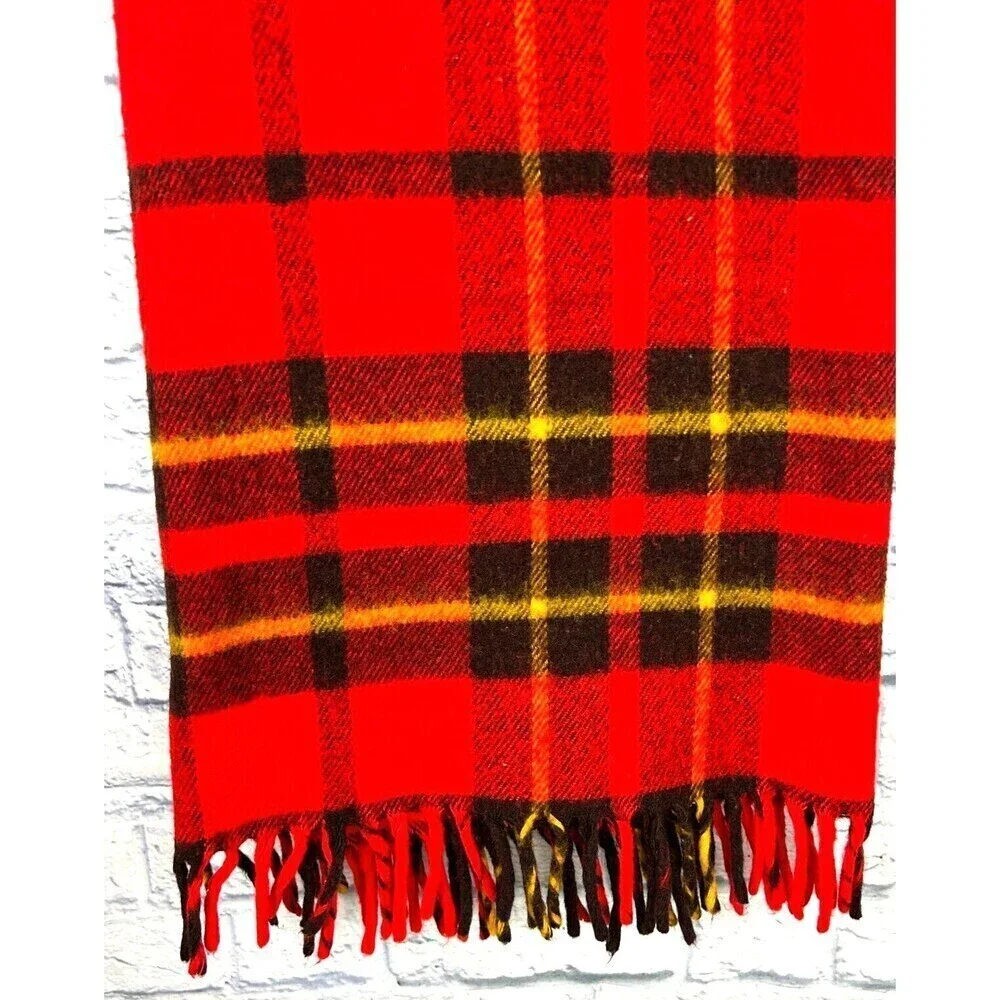 Faribo Red Tartan Plaid Stadium Blanket Faribault Woolen Mill USA 44x51